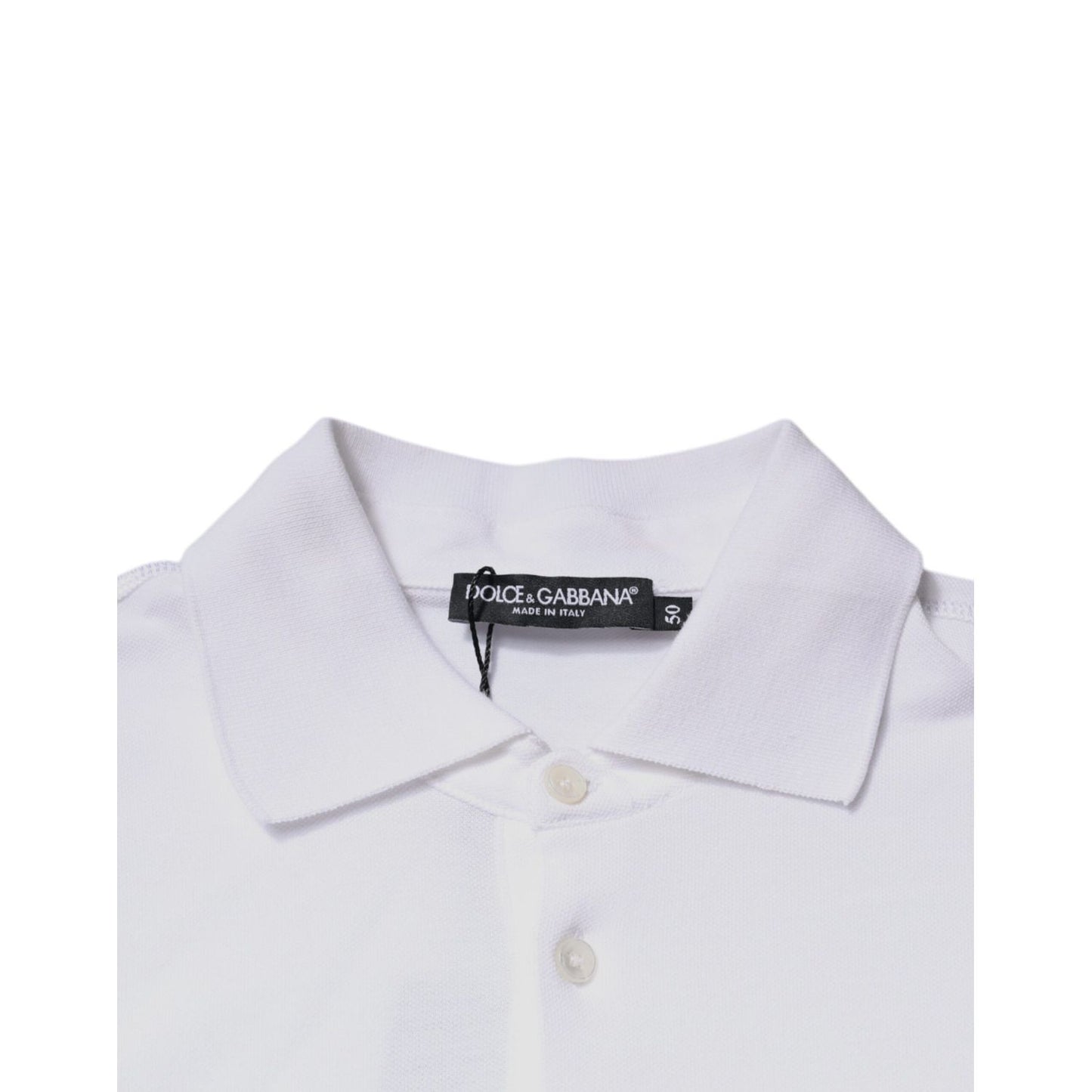 Dolce & Gabbana White Cotton Logo Plaque Collared Polo T-shirt