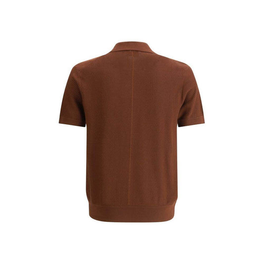 Brioni's refined brown polo shirt with knit texture, classic collar, and ribbed hem for a timeless, elegant look.