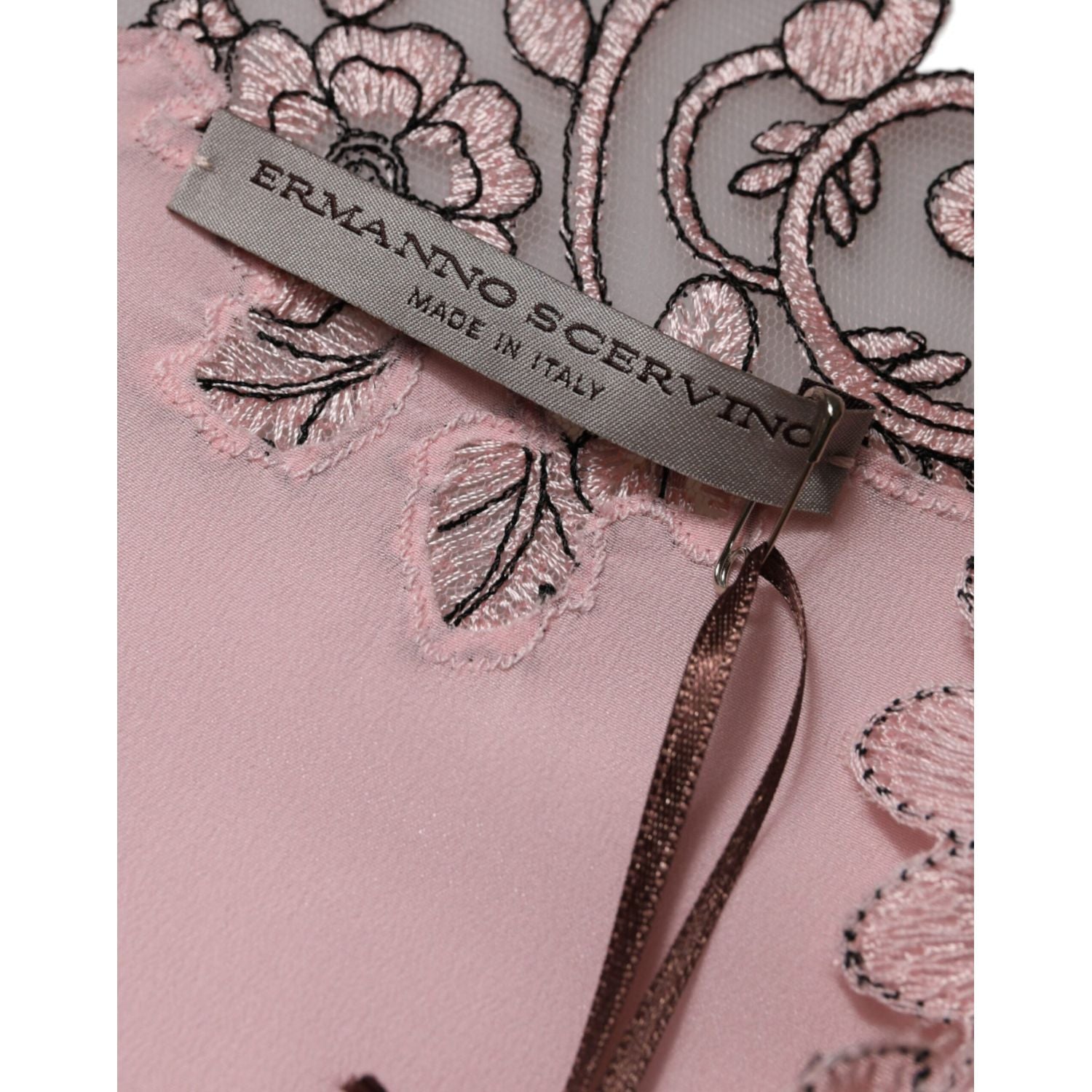 Ermanno Scervino Pink Floral Lace Short Sleeves V-neck Midi Dress