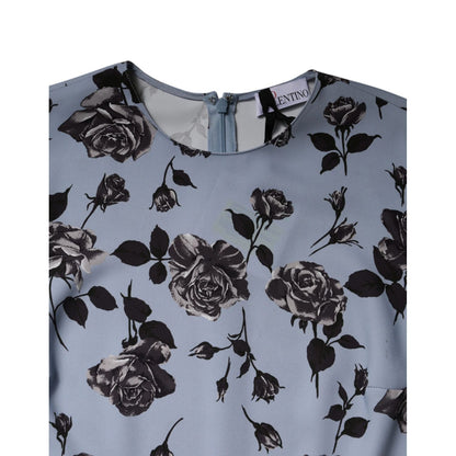 Valentino Light Blue Floral Long Sleeves A-line Mini Dress