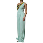 Elisabetta Franchi Mint Green One Shoulder Long Jumpsuit Dress