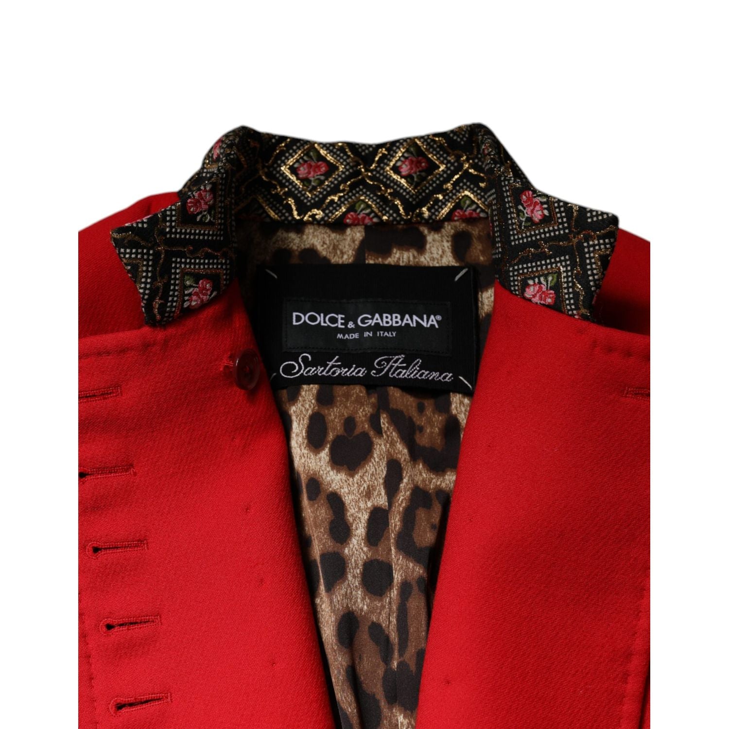 Dolce & Gabbana Red Jacquard Wool Women Trenchcoat Jacket