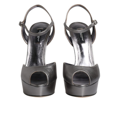 Dolce & Gabbana Silver Leather Platform Heels Sandals Shoes