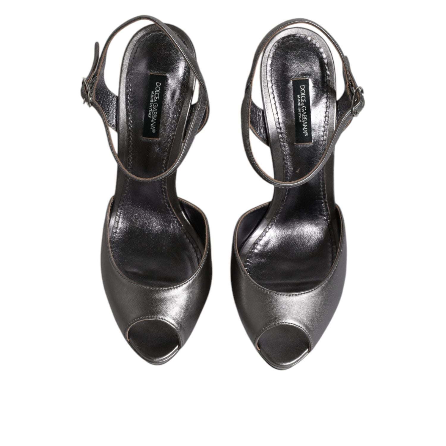 Dolce & Gabbana Silver Leather Platform Heels Sandals Shoes