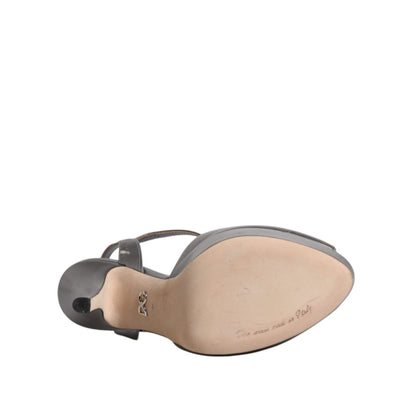 Dolce & Gabbana Silver Leather Platform Heels Sandals Shoes