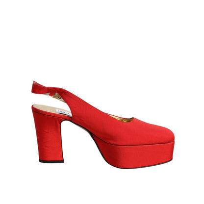 Dolce & Gabbana Red Platform Slingback Heels Sandals Shoes