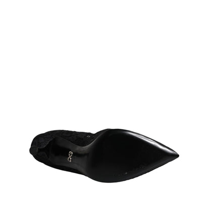 Dolce & Gabbana Black Lace Crystals Mary Jane Pumps Shoes