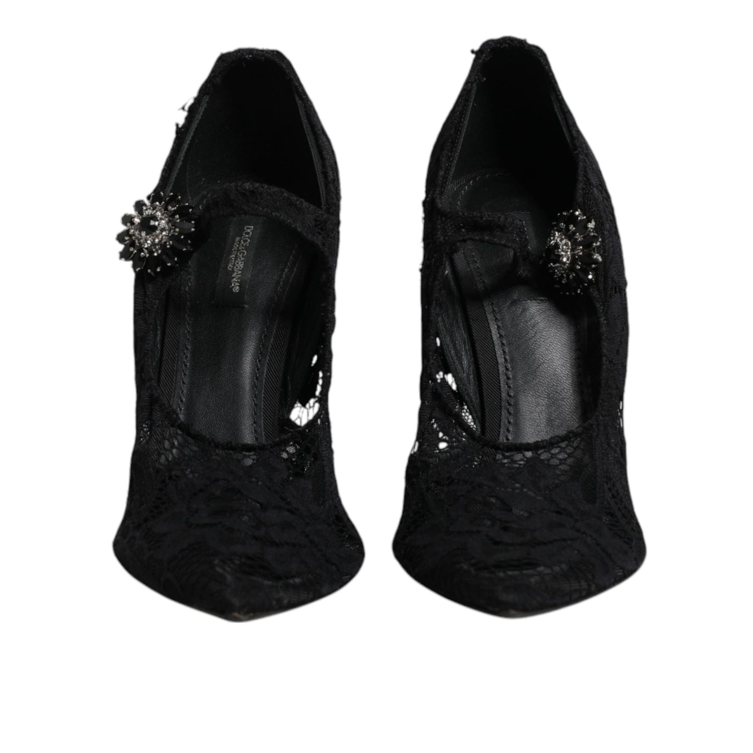 Dolce & Gabbana Black Lace Crystals Mary Jane Pumps Shoes
