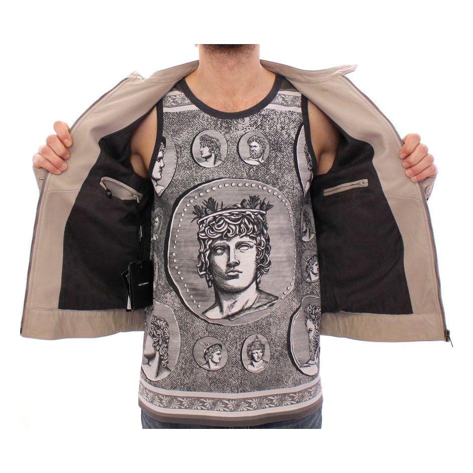 Dolce & Gabbana Beige Leather Jacket Biker Coat Coats & Jackets