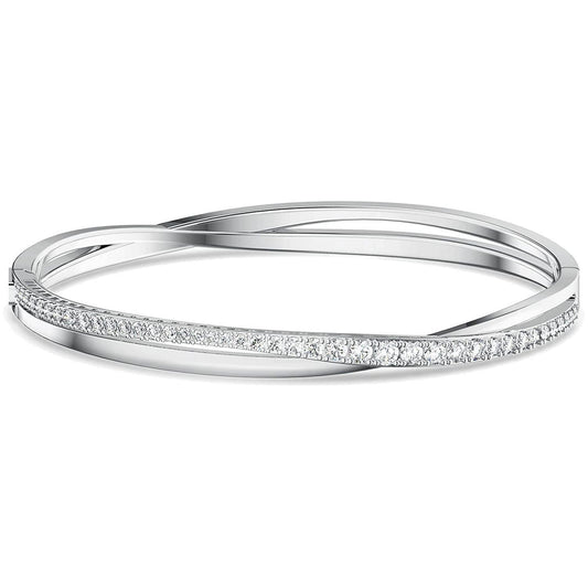 Elegant Swarovski crystal bangle with silver finish, showcasing timeless style and luxury.