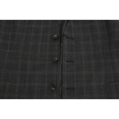 Dolce & Gabbana Gray Wool STAFF Checkered Stretch Vest