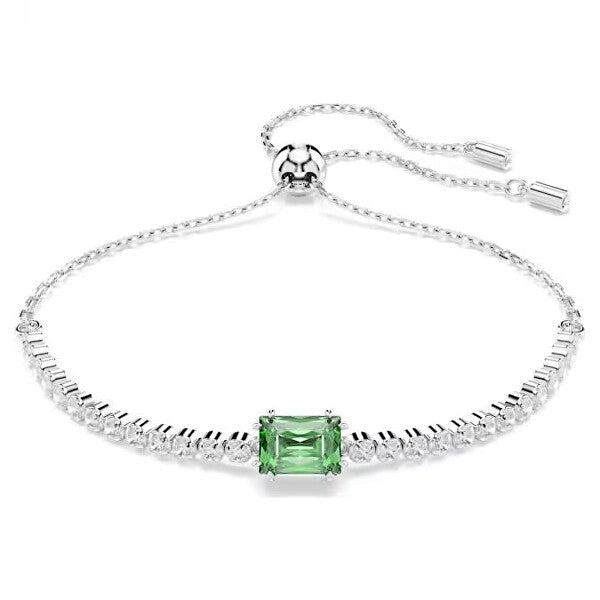 Elegant silver bracelet with a central green gemstone and adjustable clasp