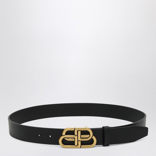 Balenciaga Black leather BB belt