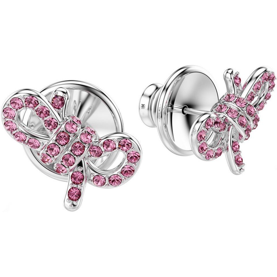 SWAROVSKI Mod. 5723557 silver earrings with pink crystals for ladies in official box, quartz analog, water resistant 5 ATM