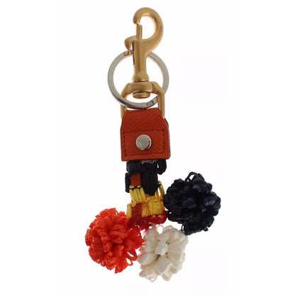 Dolce & Gabbana Brown Gold Raffia Leather Clasp Finder Chain Keyring