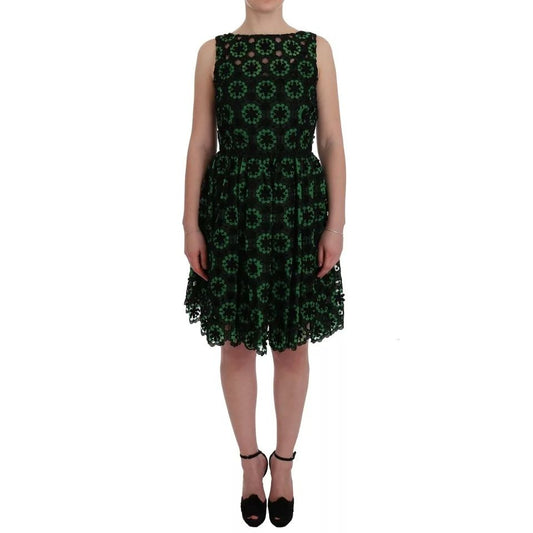 Dolce & Gabbana Green Floral Ricamo A-Line Shift Dress