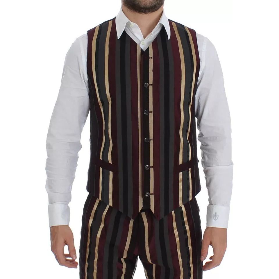 Dolce & Gabbana Multicolor Striped Runway 3 Piece Slim Fit Vest Suit SIG12399-48