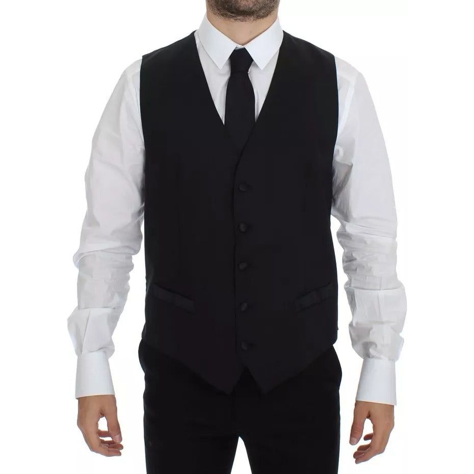 Dolce & Gabbana Black Wool Silk Dress Gilet Jacket Vest VES10039-44