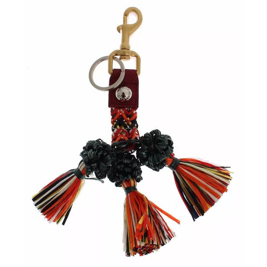 Dolce & Gabbana Multicolor Raffia Leather Clasp Finder Chain Keyring SIG15031