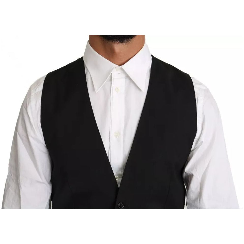 Dolce & Gabbana Black Wool Logo Waistcoat Vest TSH2861-46