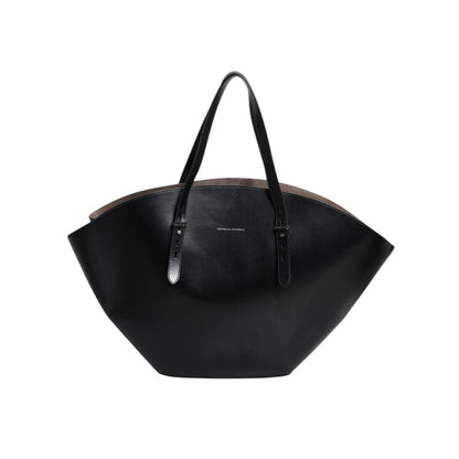 Brunello Cucinelli Black Leather Logo Shoulder Strap Shopping Tote Bag