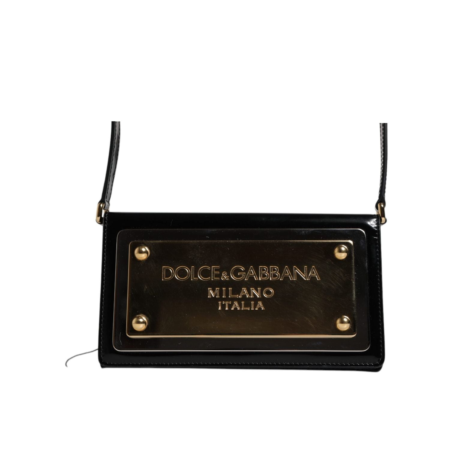 Dolce & Gabbana Black Patent Leather Logo Plaque Crossbody Bag