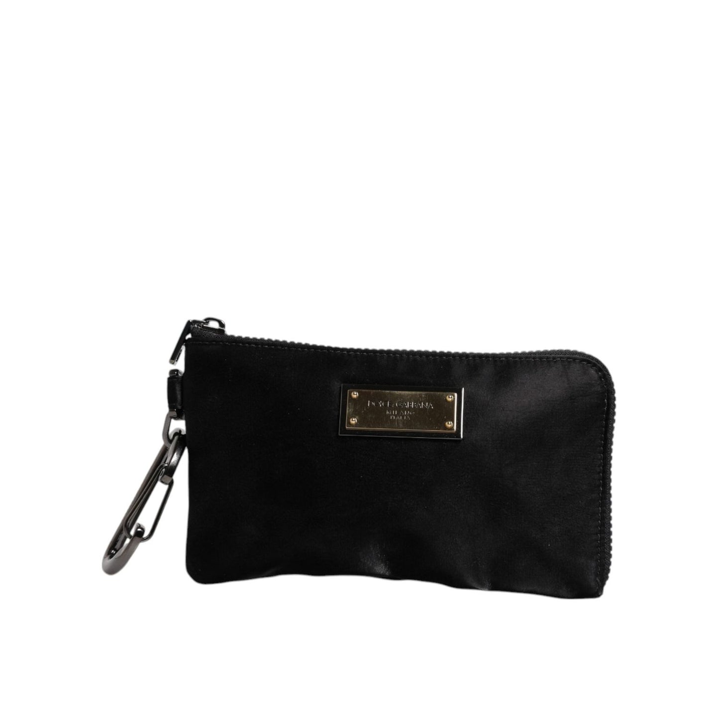 Dolce & Gabbana Black Nylon Logo Plaque Keyring Pouch Clutch Bag
