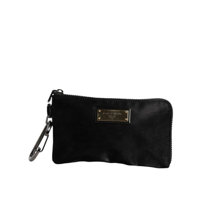 Dolce & Gabbana Black Nylon Logo Plaque Keyring Pouch Clutch Bag