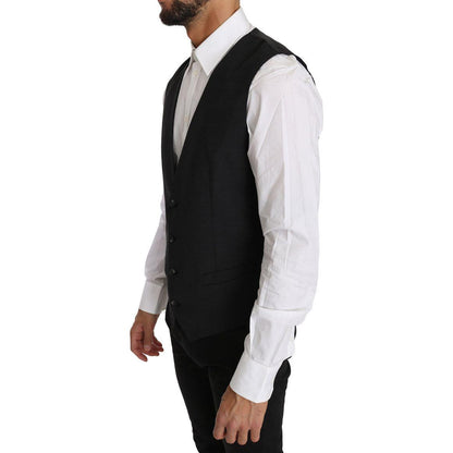 Dolce & Gabbana Gray Solid 100% Wool Waistcoat Vest