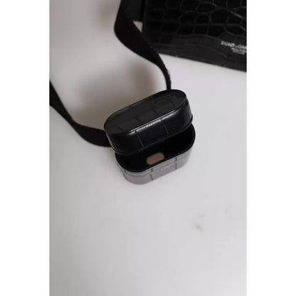 Dolce & Gabbana Black Alligator Leather Airpods Case Coin Purse Wallet