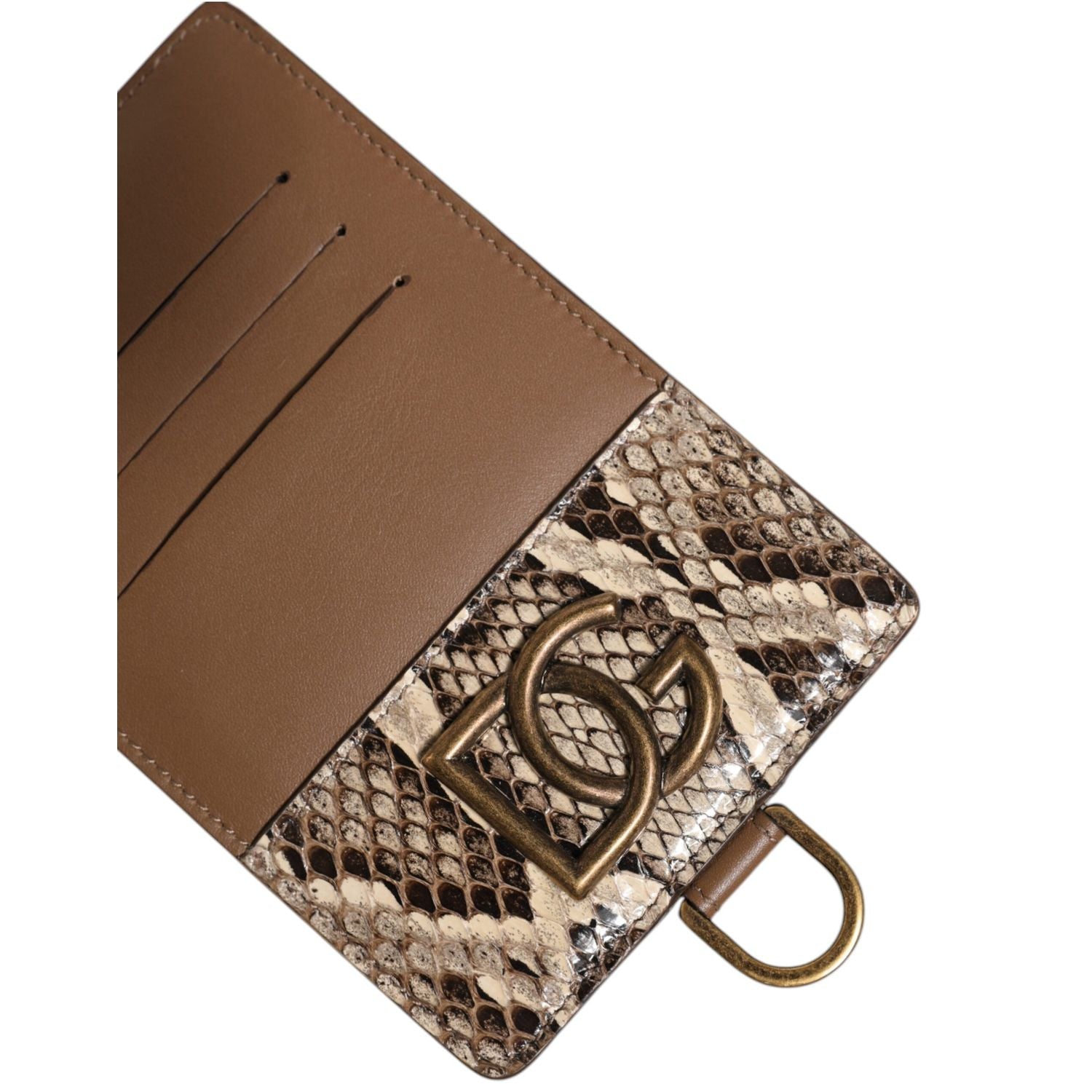 Dolce & Gabbana Brown Exotic Leather Card Holder DG Logo Plaque Wallet
