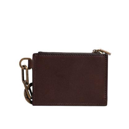 Dolce & Gabbana Brown Leather Zip Logo Keyring Coin Purse Keyring Wallet