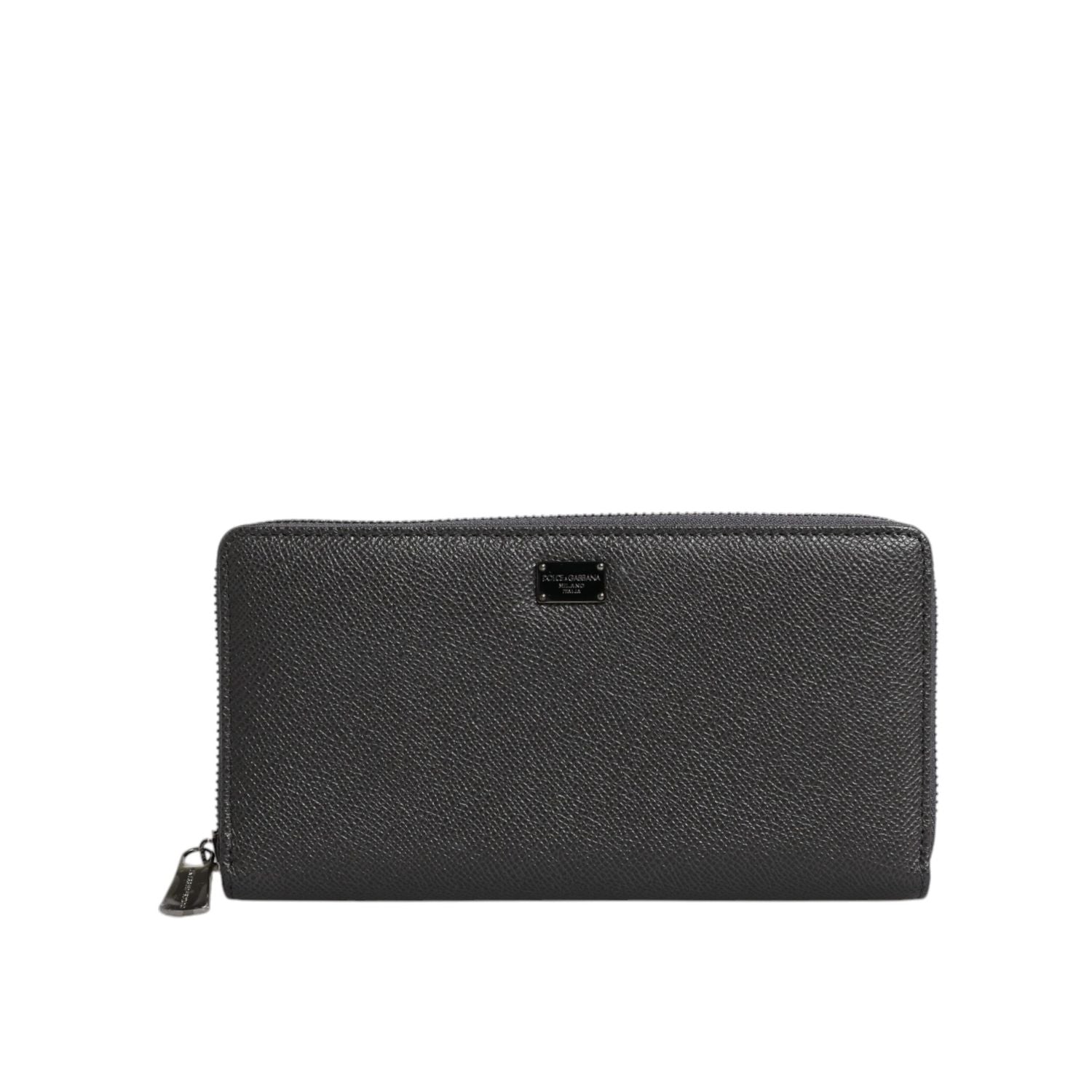 Dolce & Gabbana Dark Gray Leather DG Logo Zip Around Continental Wallet
