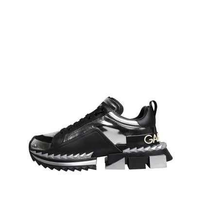 Dolce & Gabbana Black Silver SUPER KING Leather Sneaker Shoes