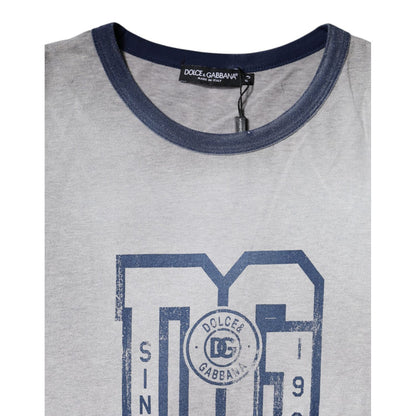 Dolce & Gabbana Gray Logo Print Cotton Crew Neck T-shirt
