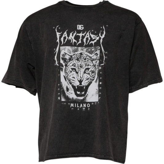 Dolce & Gabbana Gray Leopard Print Cotton Crew Neck T-shirt TSH87671-50