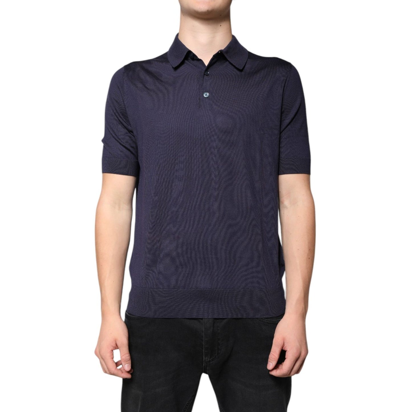 Dolce & Gabbana Blue Silk Collared Short Sleeves Polo T-shirt