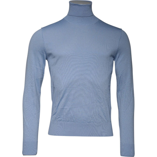 Dolce & Gabbana Light Blue Silk Turtleneck Pullover Sweater TSH87782-48