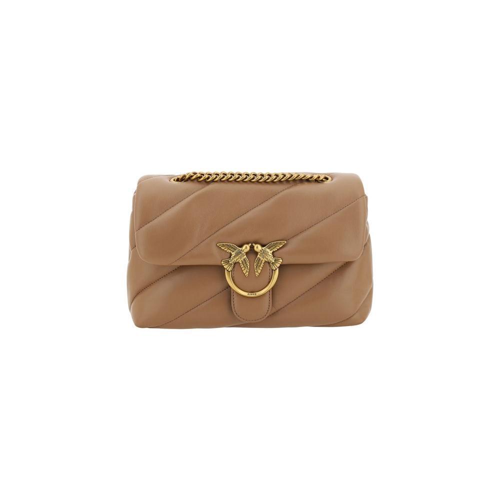 PINKO Brown Calf Leather Bos Taurus Shoulder Bag