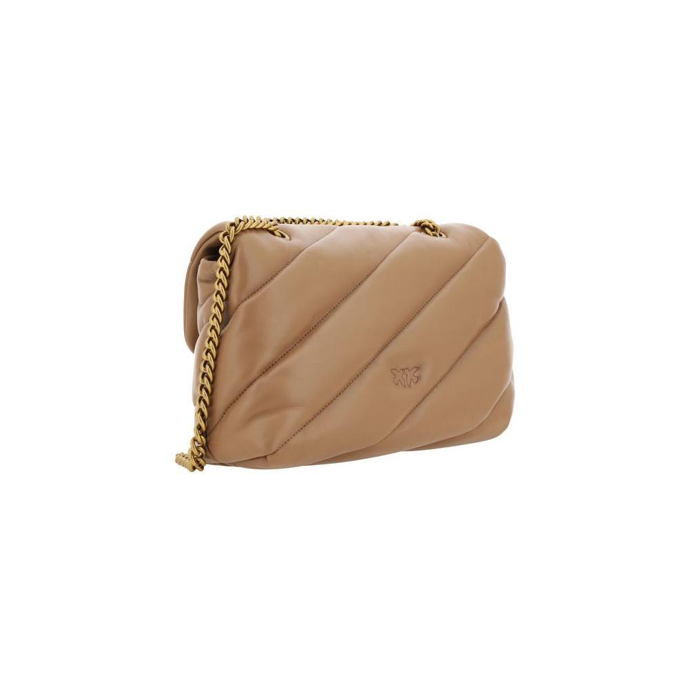 PINKO Brown Calf Leather Bos Taurus Shoulder Bag