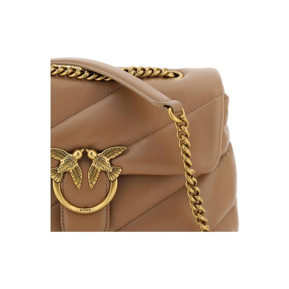 PINKO Brown Calf Leather Bos Taurus Shoulder Bag