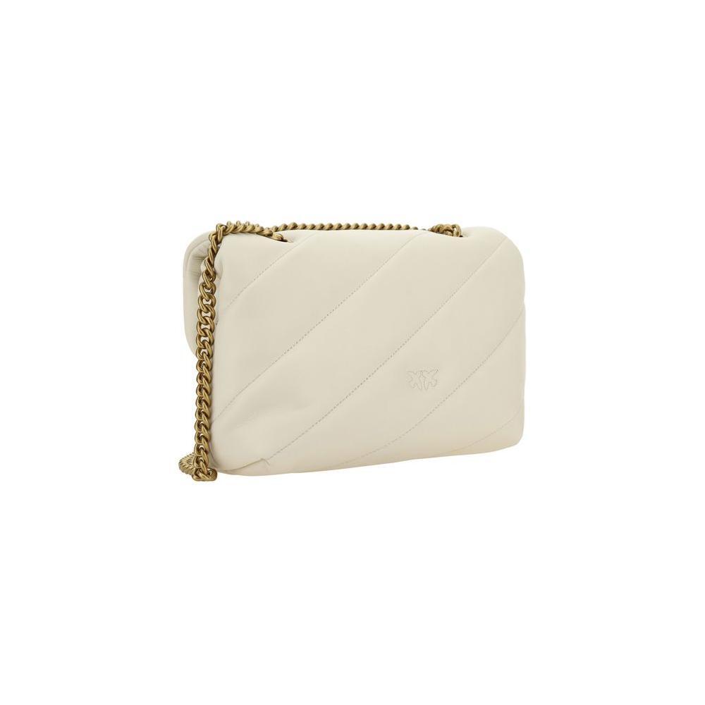 PINKO White Calf Leather Bos Taurus Shoulder Bag