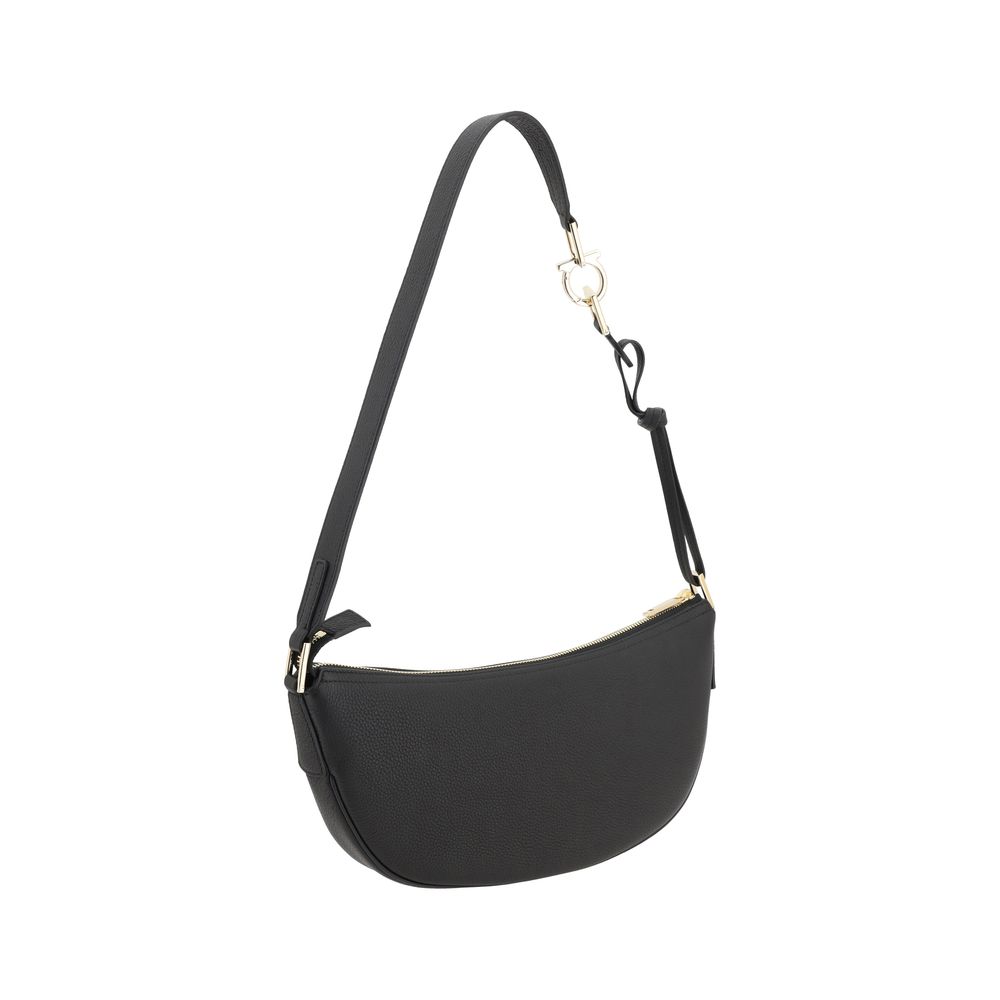 Ferragamo Black Calf Leather Bos Taurus Shoulder Bag