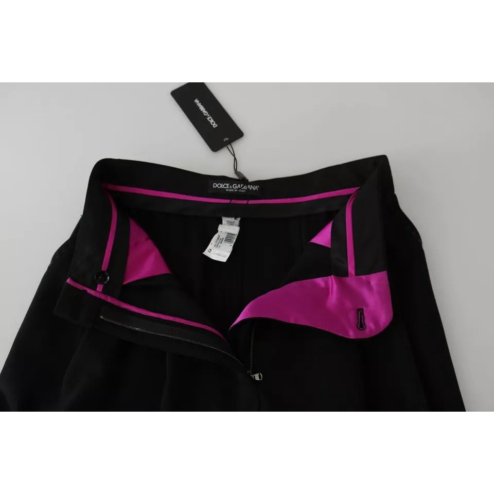 Dolce & Gabbana Black Wool High Waist Pleat Front Cropped Pants