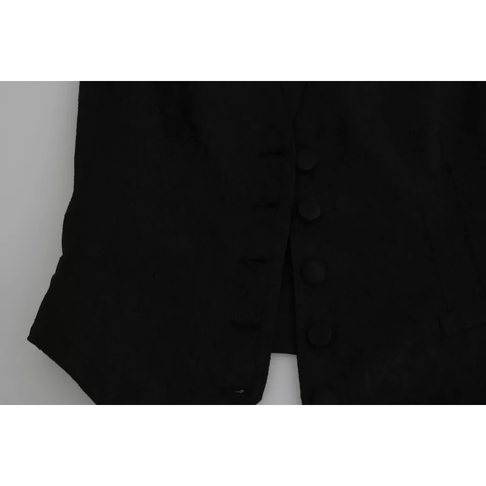 Dolce & Gabbana Black Lace Waistcoat Slim Vest Silk Top