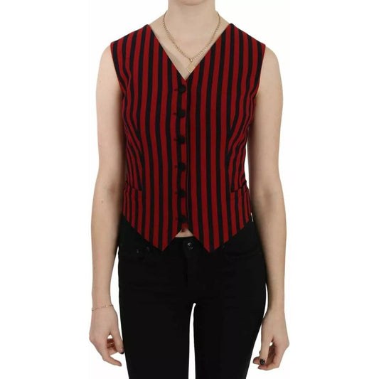 Dolce & Gabbana Red Black Stripe Vest Waistcoat Blouse Top TSH3249-40