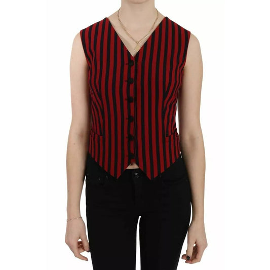 Dolce & Gabbana Red Black Stripe Vest Waistcoat Blouse Top