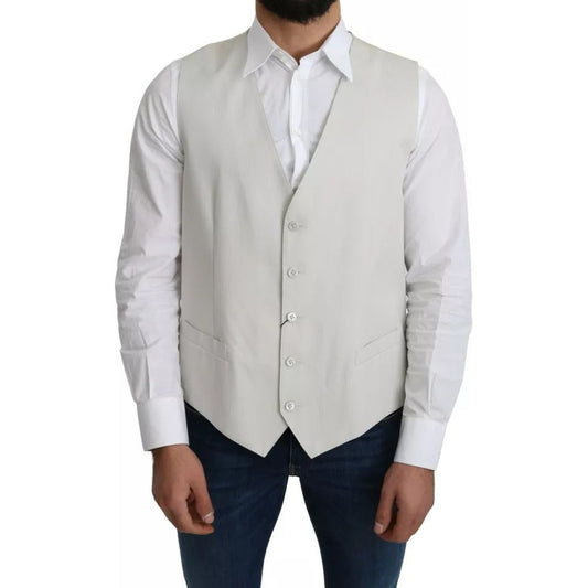 Dolce & Gabbana Off-White Cotton Silk Formal Coat Vest TSH5048-54