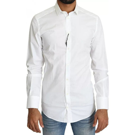 Dolce & Gabbana White Cotton Formal Dress Top GOLD Shirt