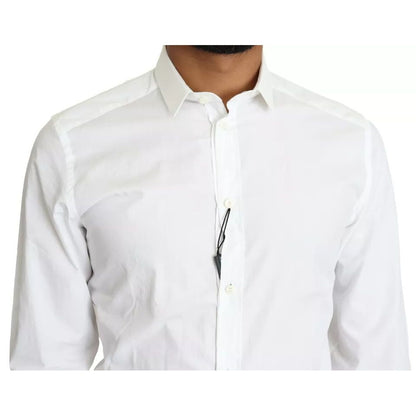 Dolce & Gabbana White Cotton Formal Dress Top GOLD Shirt